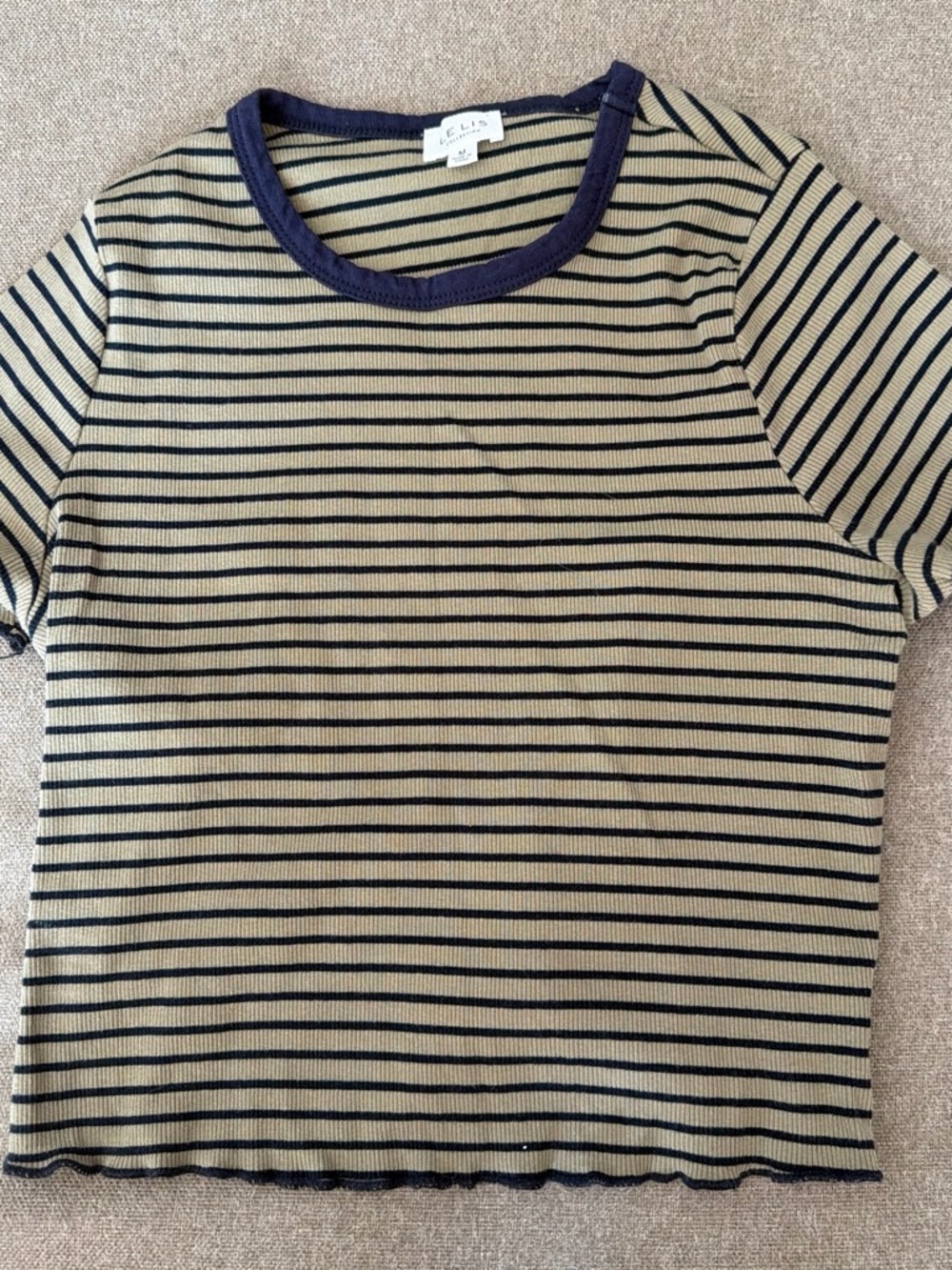 Striped Ribbed Tee in green & Navy